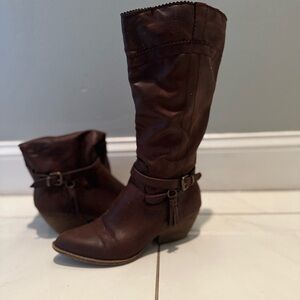 Brown Leather Knee-High Boots